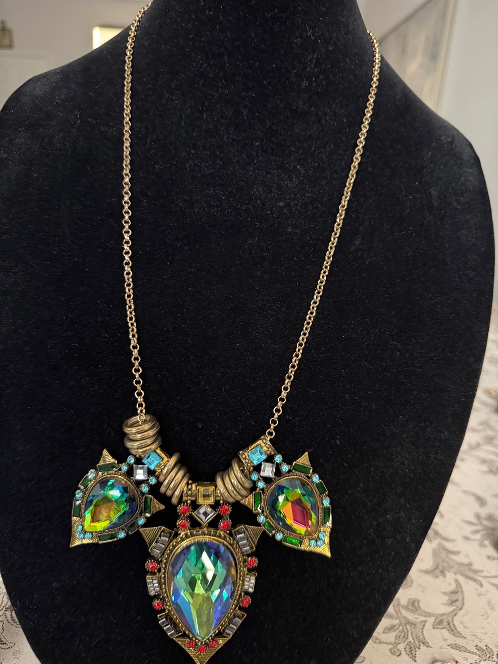 Gold-Tone Multicolor Crystal Statement Necklace